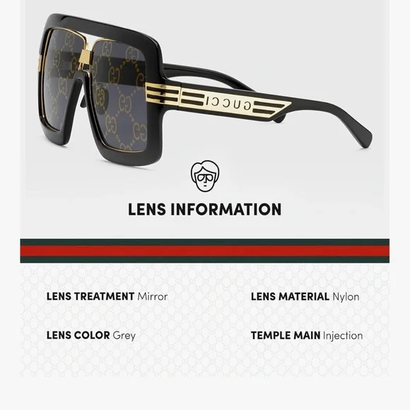 Gucci Black and Gold Women's Sunglasses - Picture 2 of 3